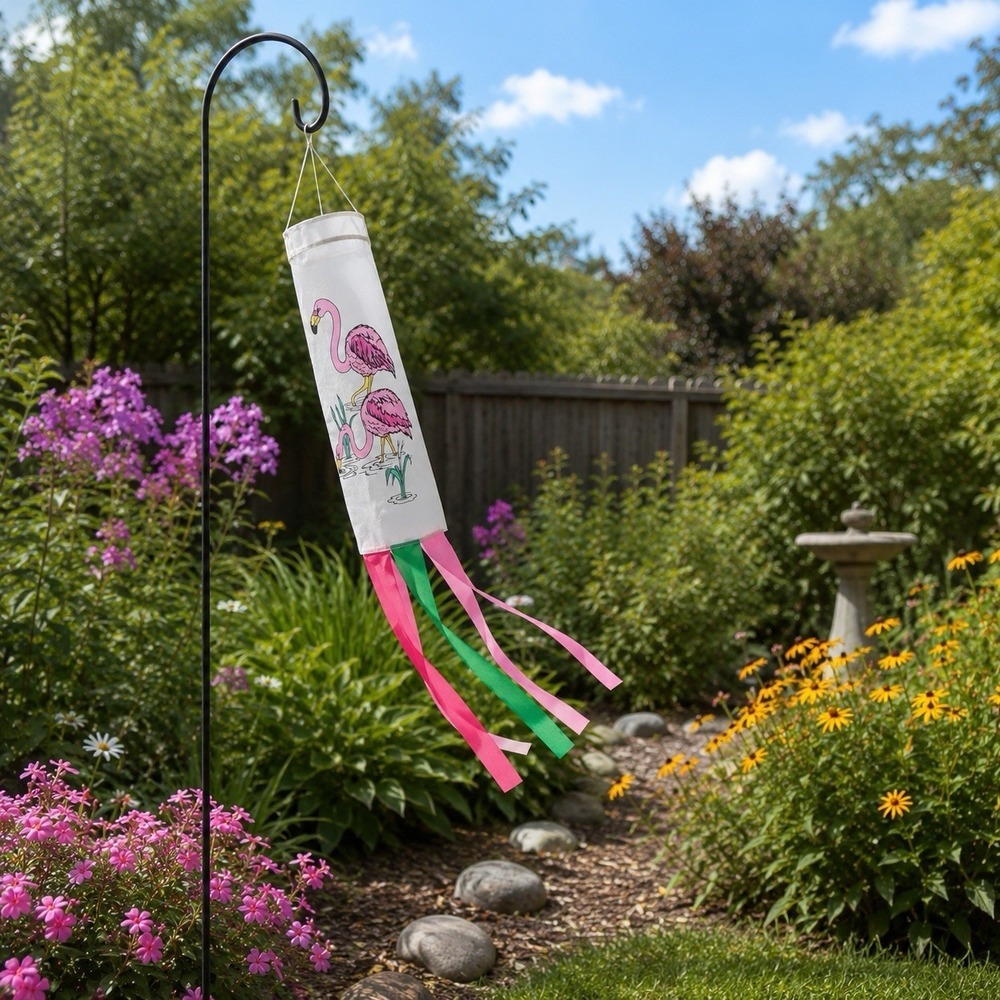 Vintage 1990s Loomco Flamingo Windsock 36" Y2K Tropical Patio Garden Decor